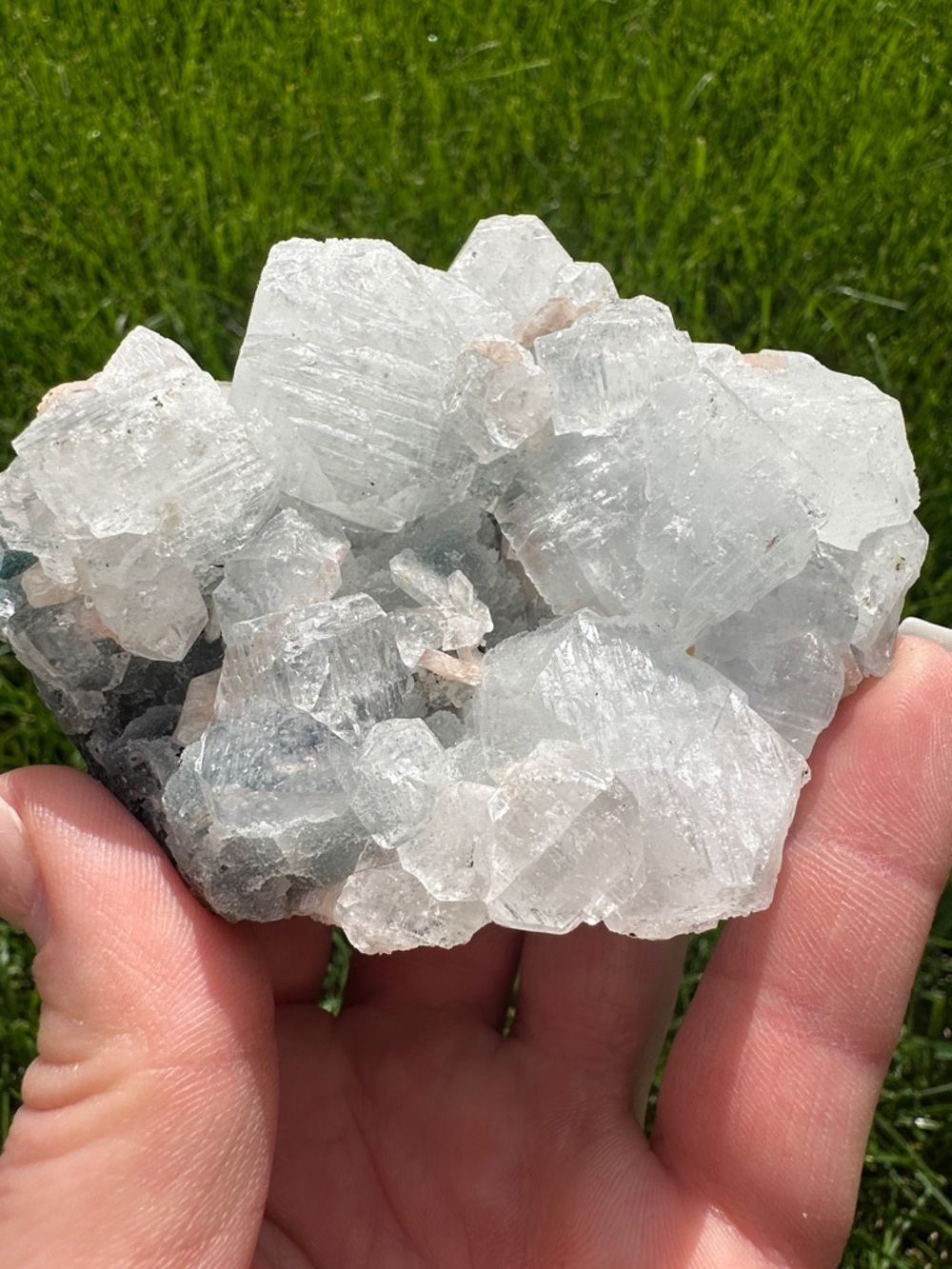 Natural Clear Dimond Apophyllite and Stilbite  Cluster Decorative Accent - White